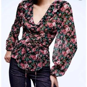 Zara Corset Tie Long Sleeve Blouse